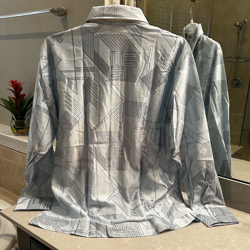 Brand New Vintage Beeline Fashions Men's Blue Geometric Patterned Shirt Sz L - Picture 12 of 16